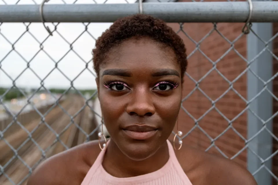 Portrait of a young woman in the city