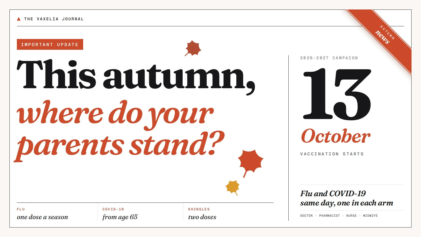 Autumn news visual: this autumn, where do your parents stand? Campaign from 13 October 2026